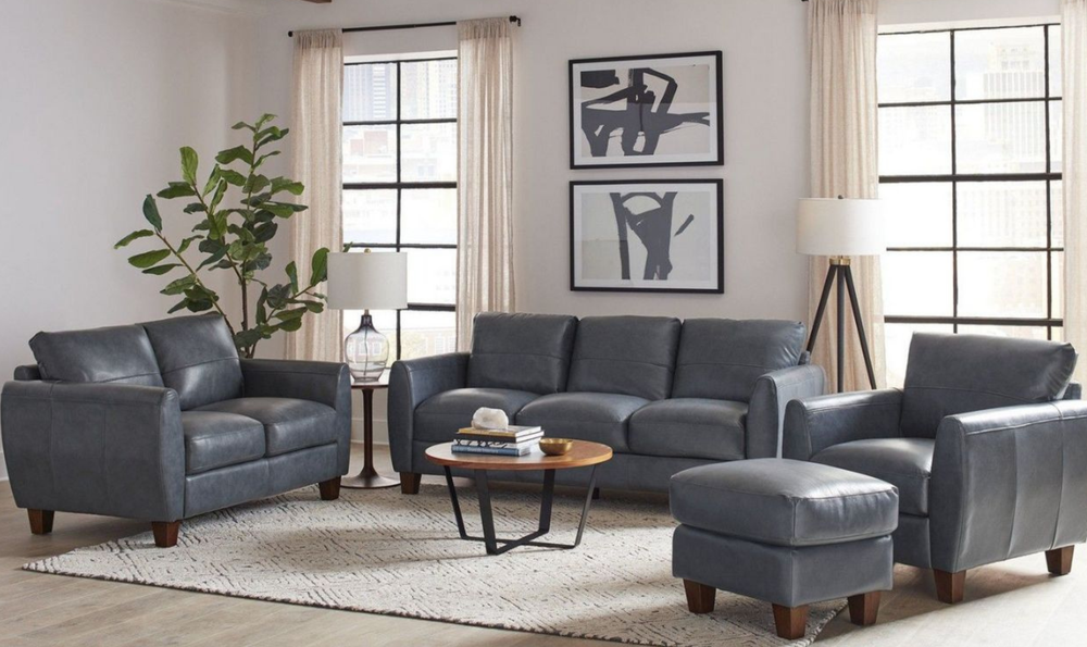 Leather Italia Traverse 3-Seater Blue Leather Sofa - Jennifer Furniture