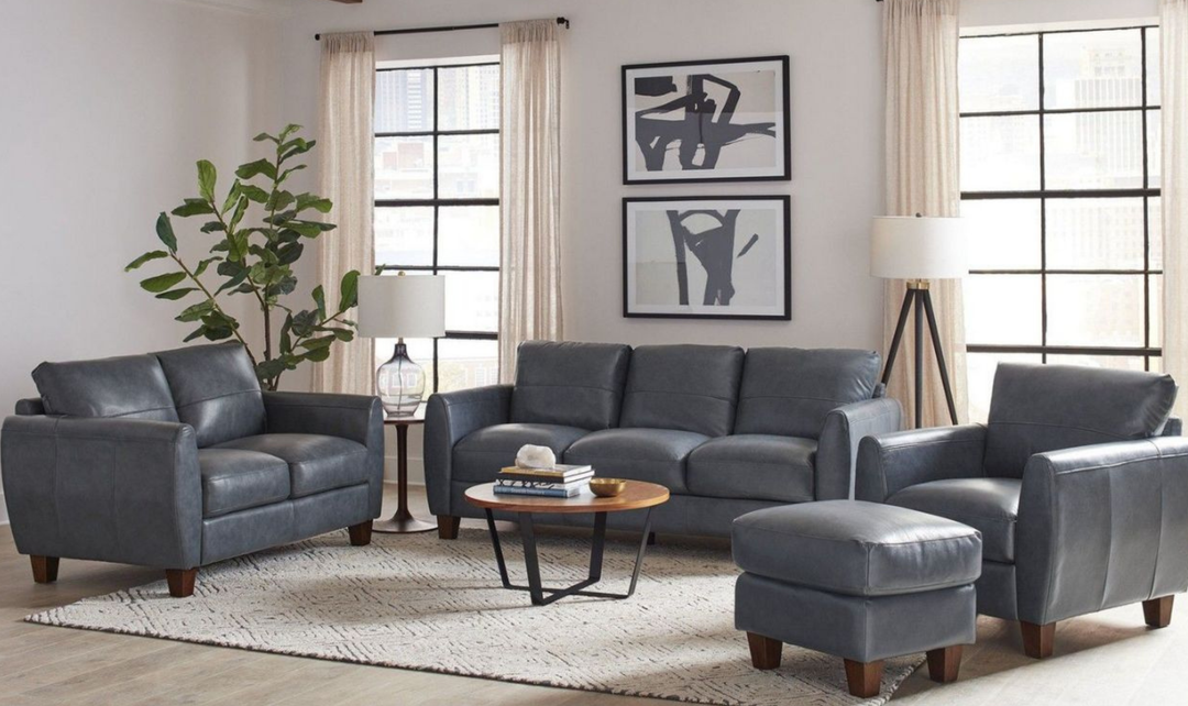 Leather Italia Traverse 3-Seater Blue Leather Sofa - Jennifer Furniture