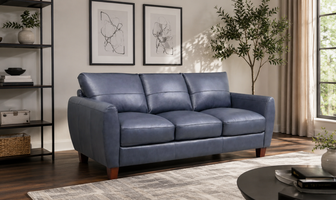 Leather Italia Traverse 3-Seater Blue Leather Sofa - Jennifer Furniture