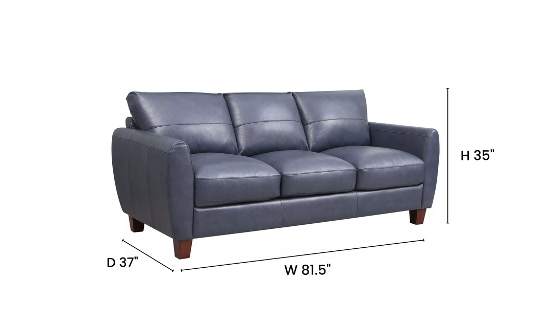Leather Italia Traverse 3-Seater Blue Leather Sofa - Jennifer Furniture