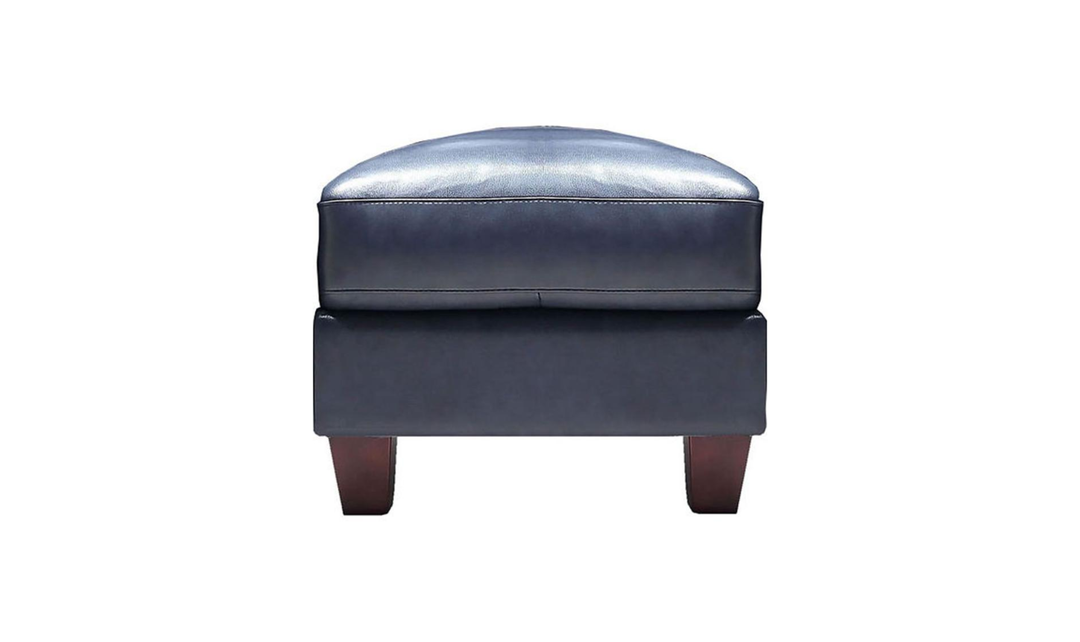 Leather Italia Traverse Grain Leather Ottoman in Blue- Jennifer Furniture