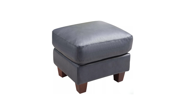 Leather Italia Traverse Grain Leather Ottoman in Blue- Jennifer Furniture