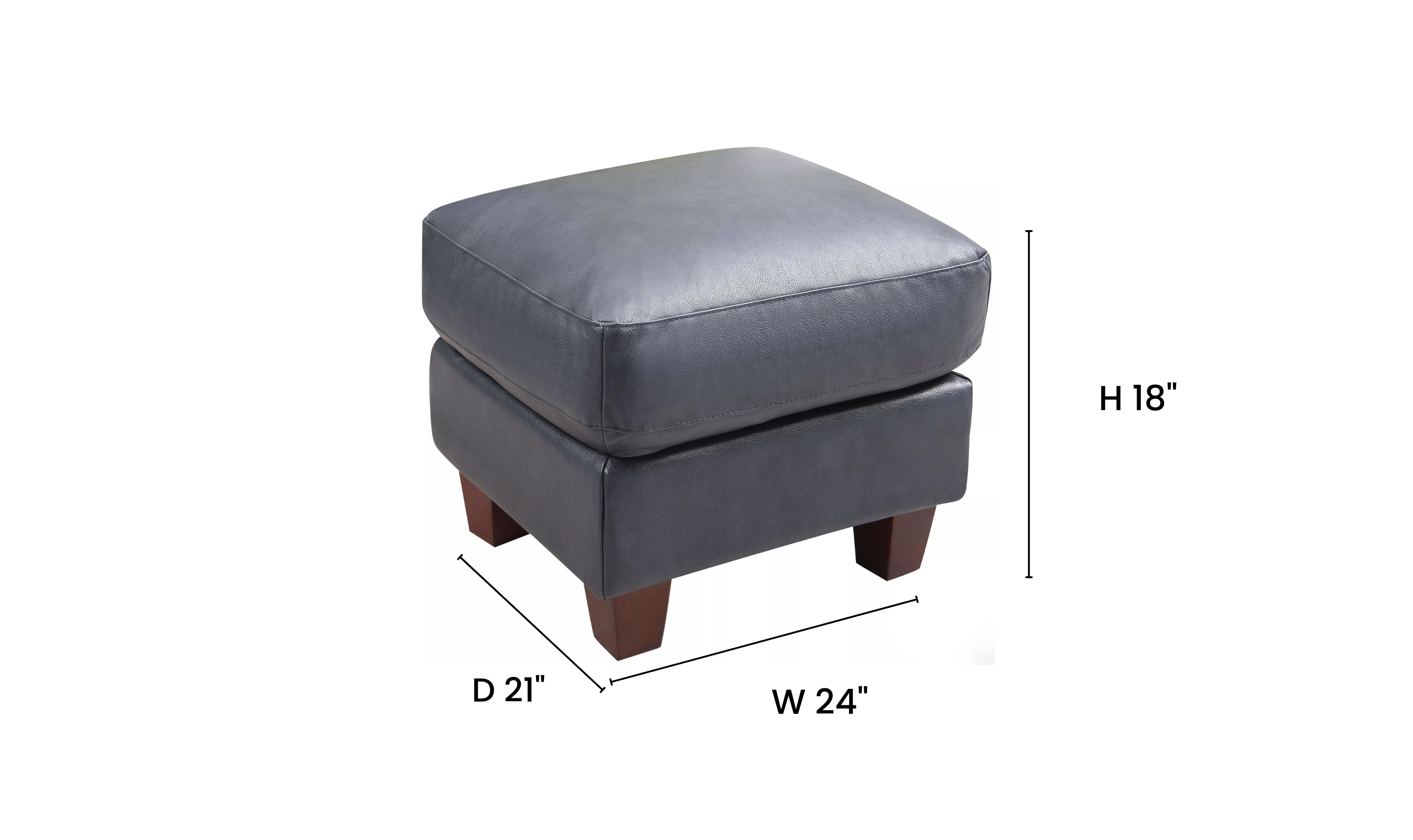 Leather Italia Traverse Grain Leather Ottoman in Blue- Jennifer Furniture
