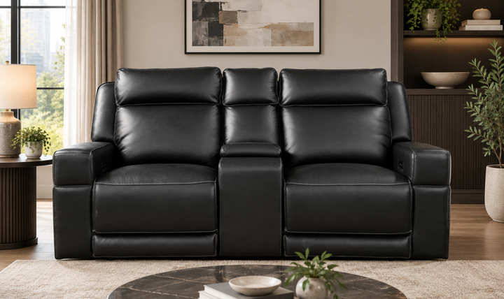 Leather Italia Valley Leather Zero Gravity Power Reclining Loveseat with Console - Jennifer Furniture
