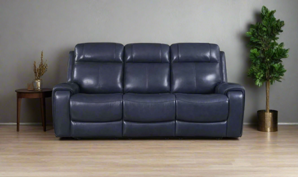Leather Italia Atlantic 3-Seater Blue Recliner Sofa with Adjustable Footrest-jennifer furniture
