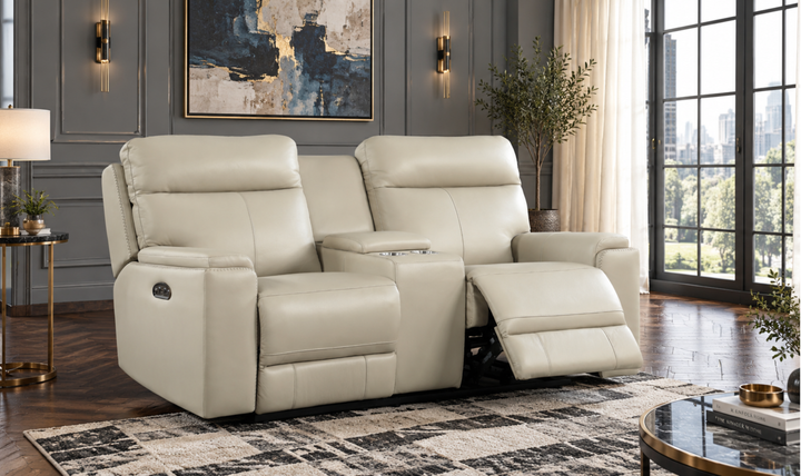 Leather Italia Bryant Leather Power Reclining Loveseat With Console