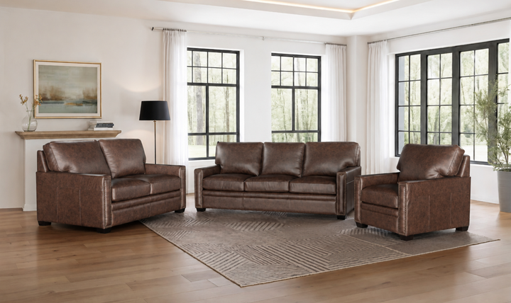 Leather Italia Dalton Brown Leather Living Room Set