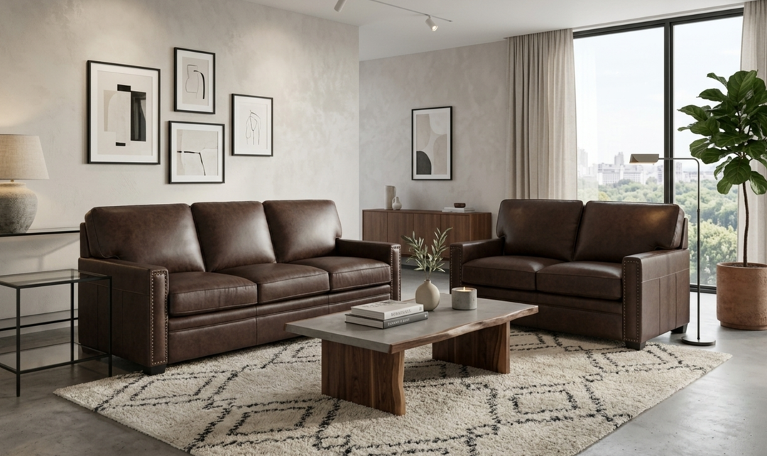 Leather Italia Dalton Brown Leather Living Room Set