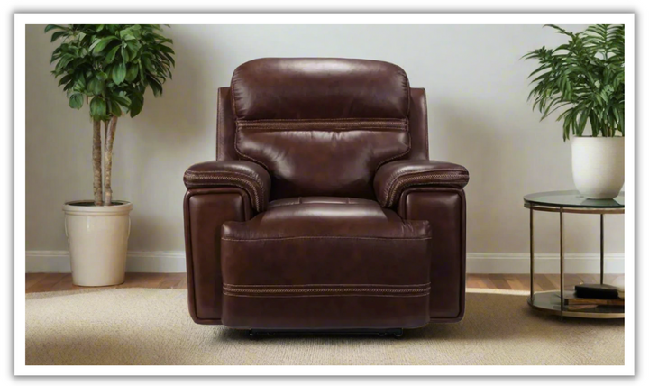Leather Italia Fresno Power Recliner Chair with Cushion Arms in Brown-jennifer furniture
