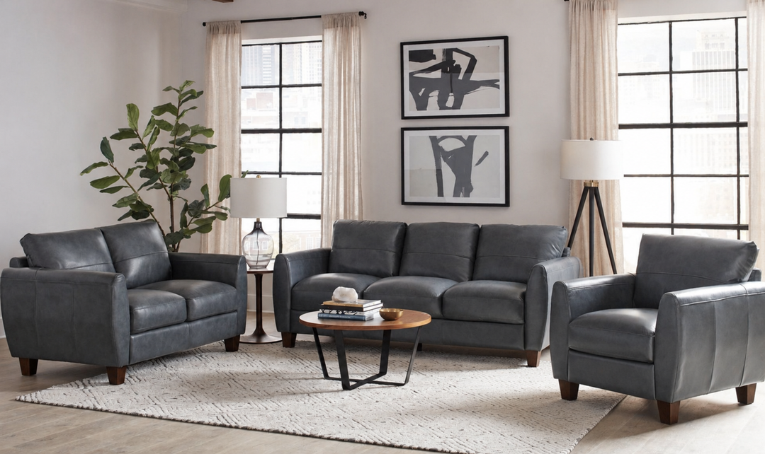 Leather Italia Traverse Blue Leather Traditional Living Room Set