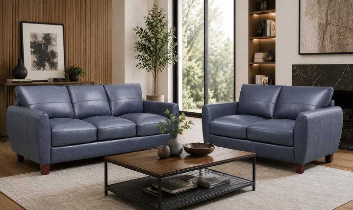 Leather Italia Traverse Blue Leather Traditional Living Room Set