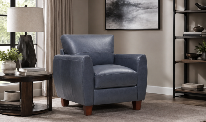 Leather Italia Traverse Leather Chair In Blue - Jennifer Furniture