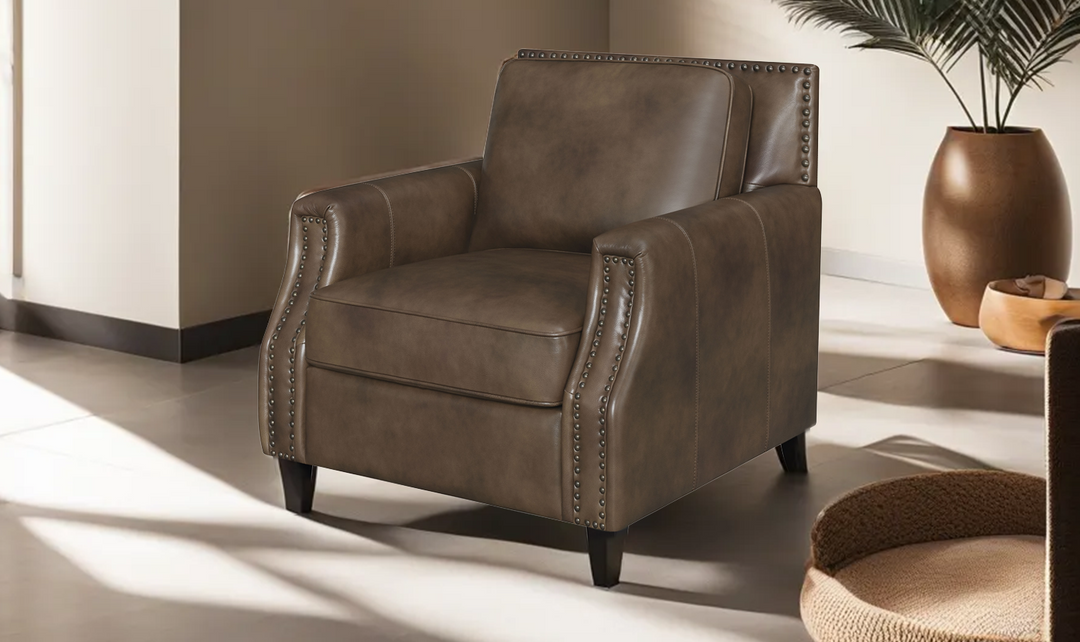 Leaton Upholstered Recessed Arm Chair Brown Sugar