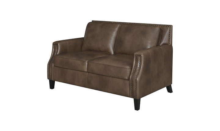 Leaton Upholstered Recessed Arm Loveseat Brown Sugar