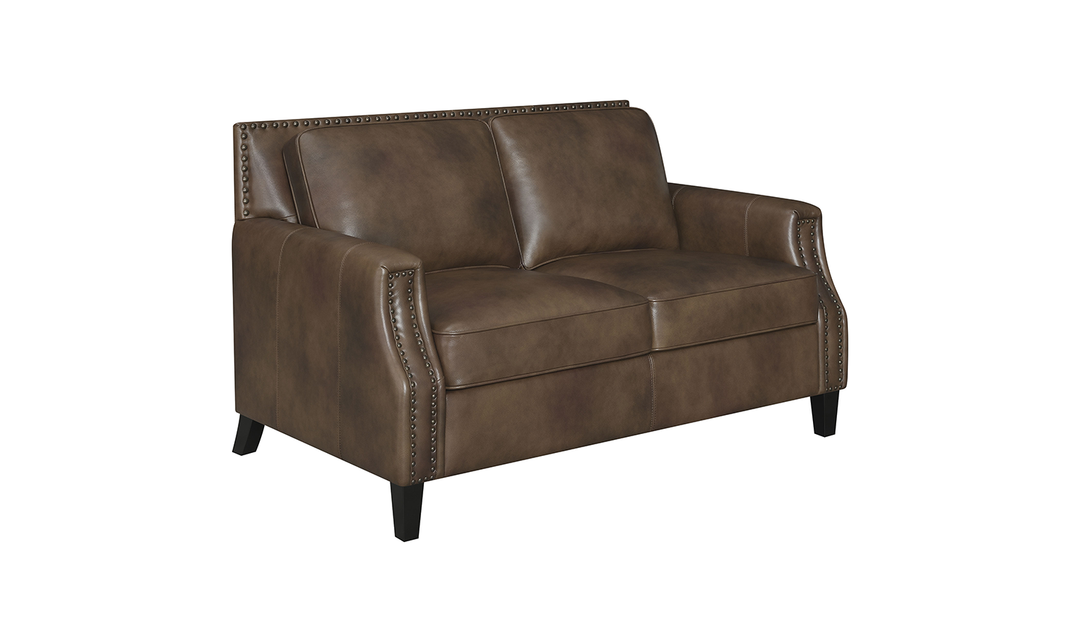 Leaton Upholstered Recessed Arm Loveseat Brown Sugar