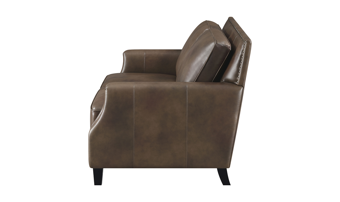 Leaton Upholstered Recessed Arm Loveseat Brown Sugar