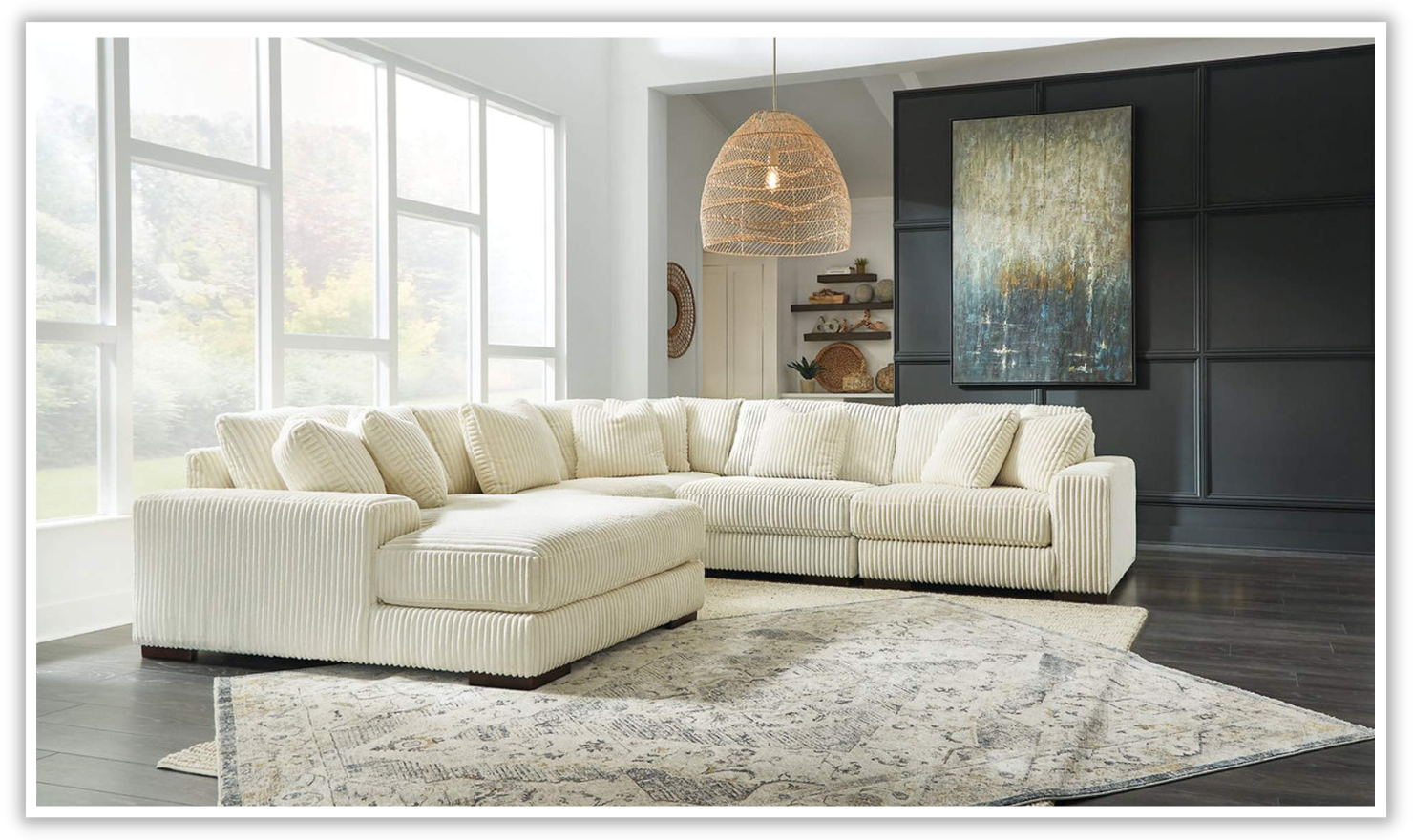 Modern Heritage Lindyn 5 Pieces Fabric Sectional with Chaise