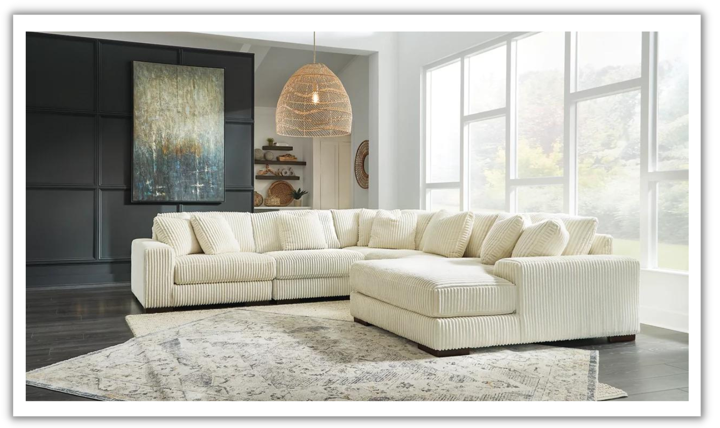 Modern Heritage Lindyn 5 Pieces Fabric Sectional With Chaise
