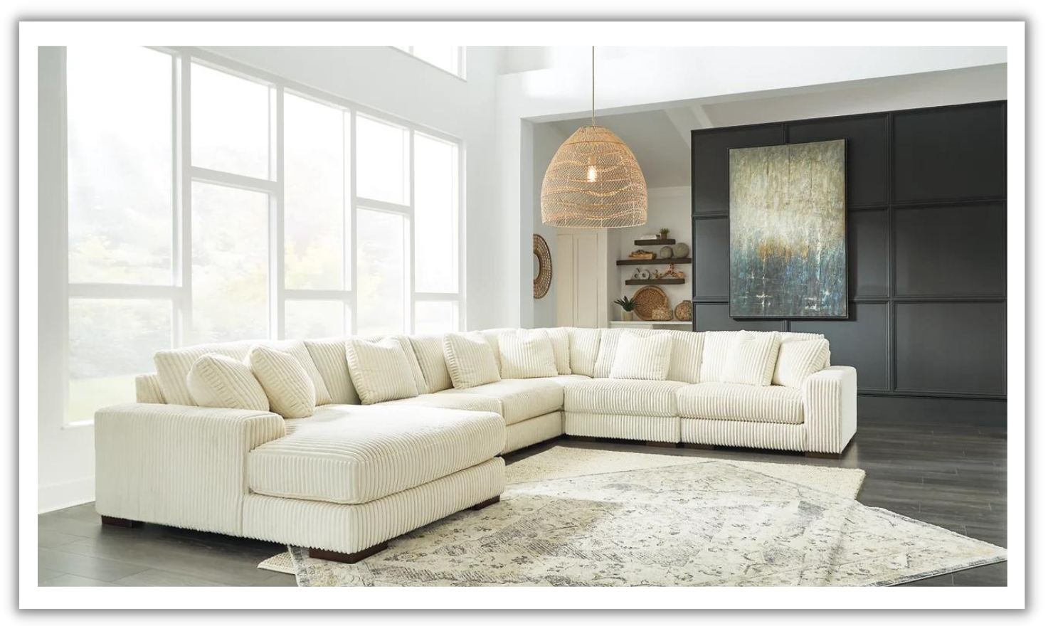 Modern Heritage Lindyn 6-Pieces Fabric Sectional with Chaise