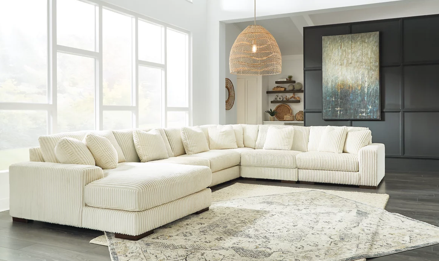 Modern Heritage Lindyn 6-Pieces Fabric Sectional with Chaise
