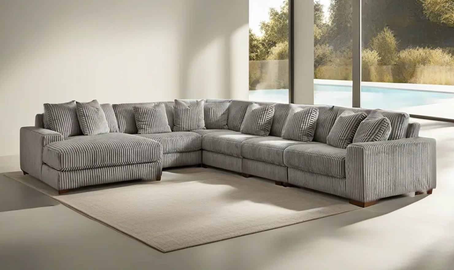 Modern Heritage Lindyn 6-Pieces Fabric Sectional with Chaise