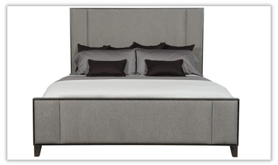 Linea Wood Panel Bed with Polyester Upholstery + Tapered Legs
