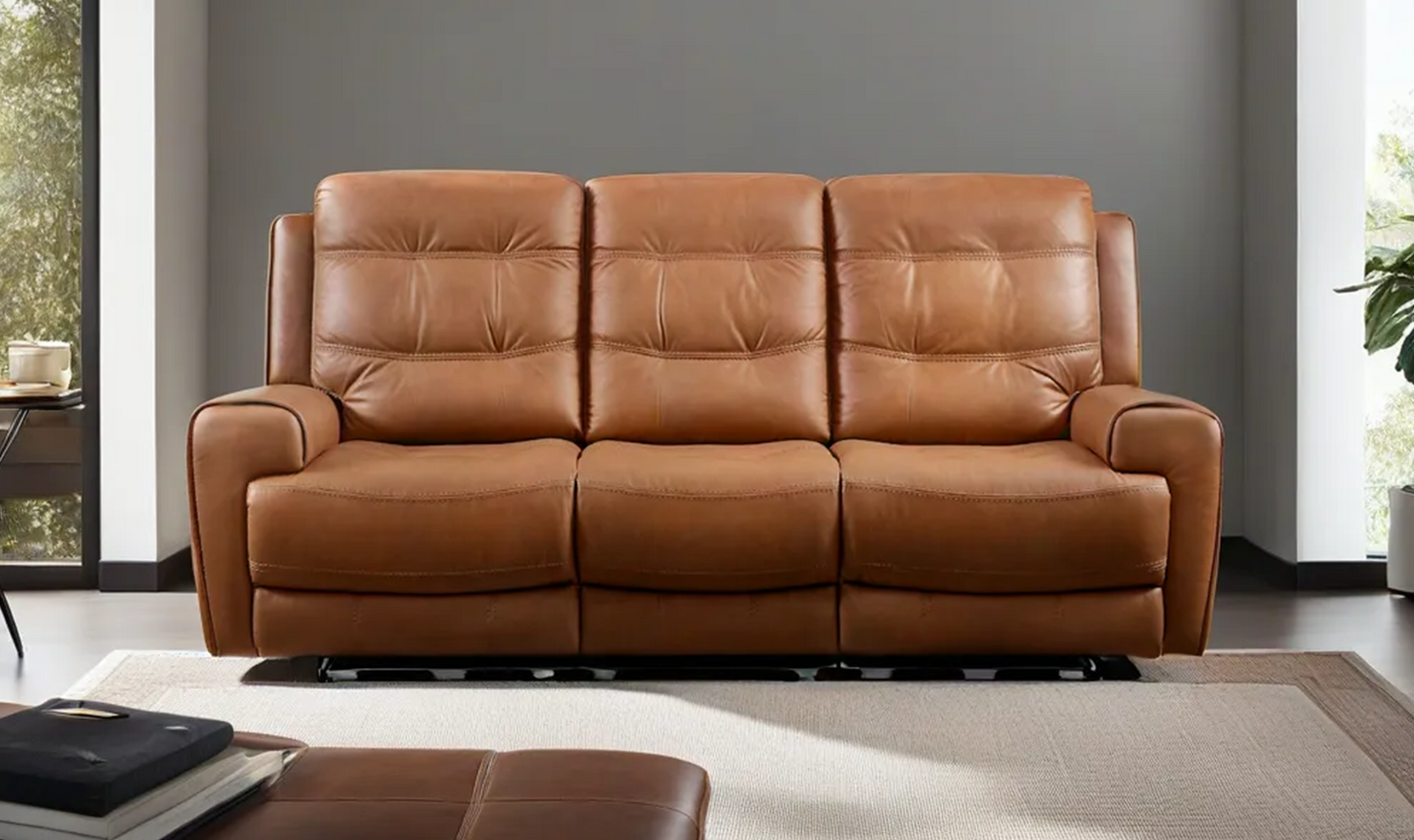 London 3-Seater Brown Leather Recliner Sofa