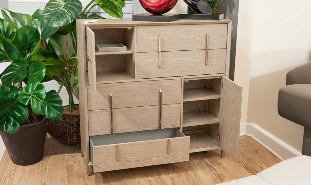 Lotus Bay 5 Drawer & 2 Door Chest in Sand Finish-jennifer furniture