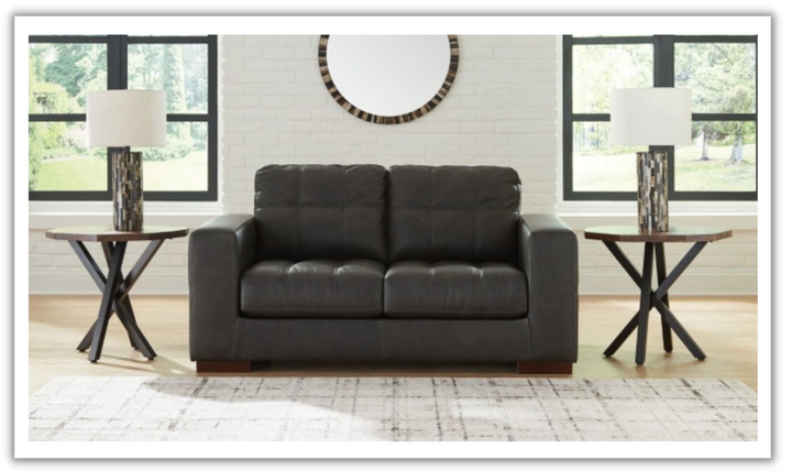 Modern Heritage Luigi Tufted Leather Cushions Arm Loveseat in Black