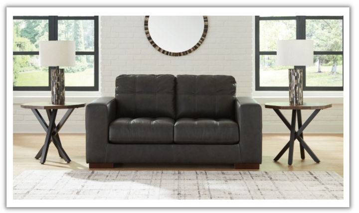 Luigi Black Leather Loveseat