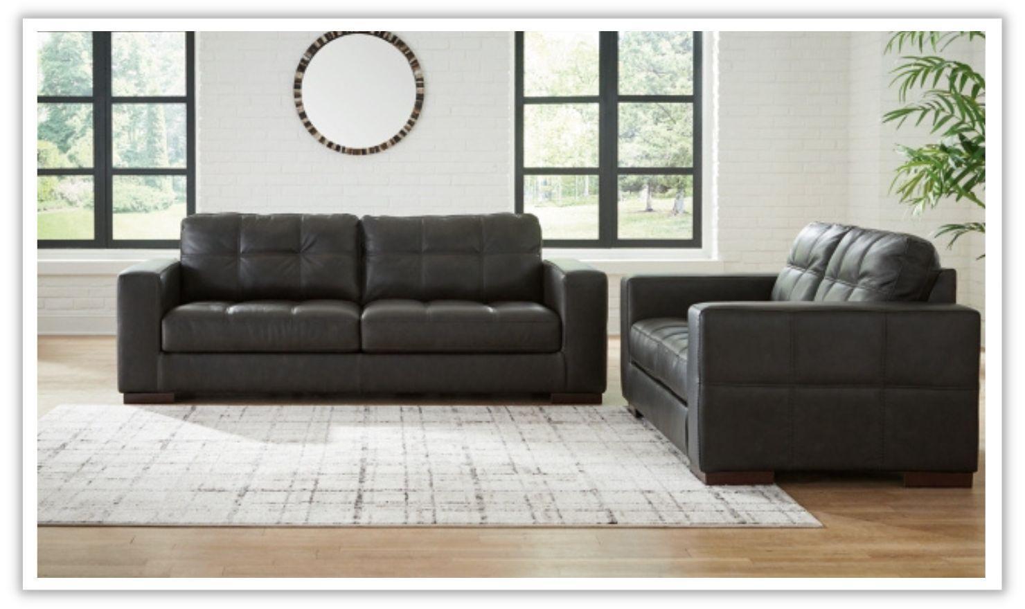 Luigi Black Leather Upholstered Living Room Set