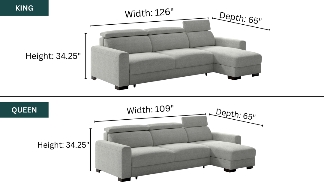 Luonto Elliot Fabric Reversible Chaise Sleeper Sectional Sofa (King/Queen)