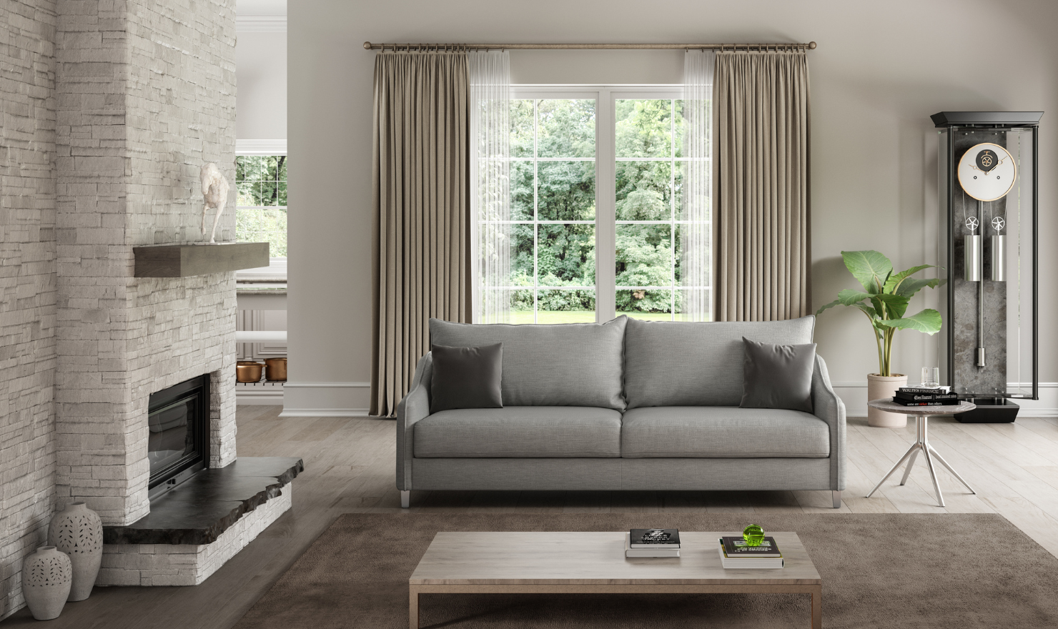 Luonto Ethos Dual Motion Fabric Sleeper Sofa with Foam Mattress-Jennifer Furniture