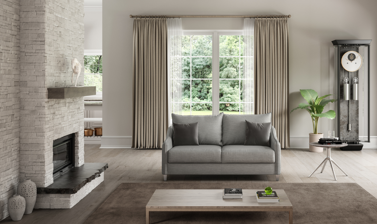 Luonto Ethos Dual Motion Fabric Sleeper Sofa with Foam Mattress-Jennifer Furniture