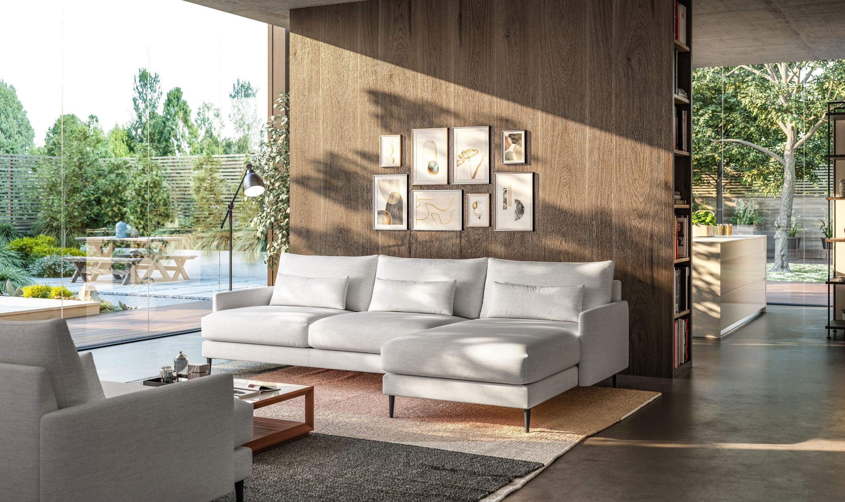Luonto Liam MTO L-Shaped Beige Fabric Sectional With Reversible Chaise