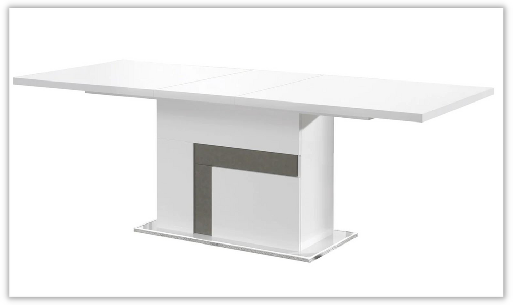 Luxuria Extendable White Wooden Dining Table with Marble Legs