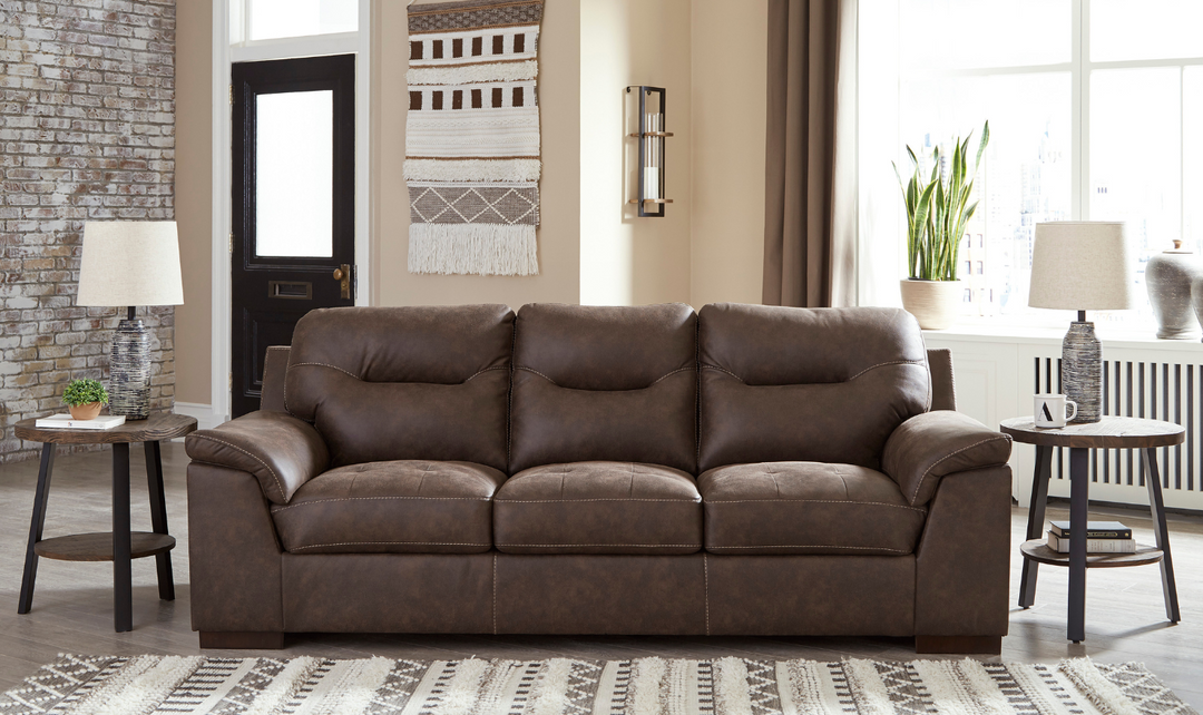 Maderla 3-Seater Leather Sofa With Pillow Top Arms