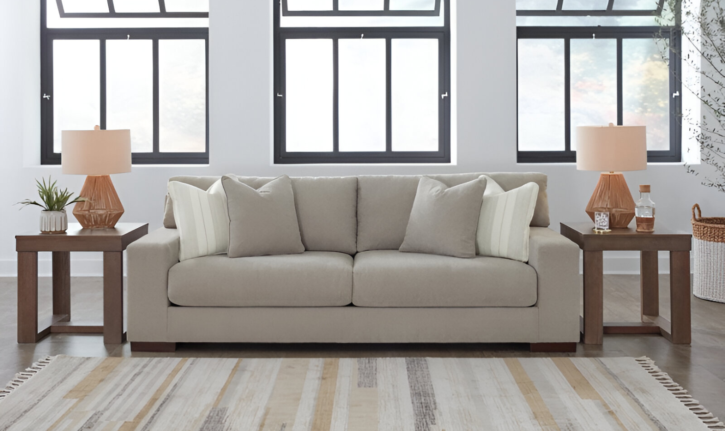 Modern Heritage Maggie Polyester Fabric Sofa with Reversible Cushions