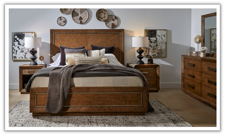 Magnussen Abbyson Brown Wooden Bed in Queen & King Size-jennifer furniture