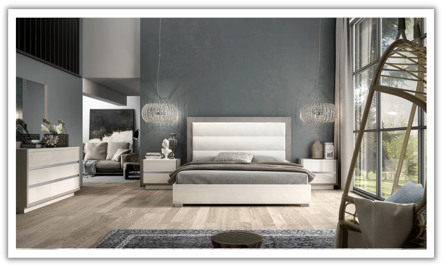 ESF Italia Mangano 5-piece Bedroom Set in High Gloss White Finish