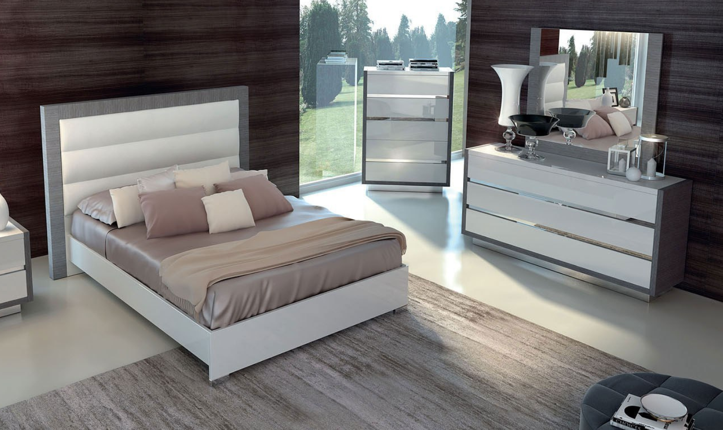 ESF Italia Mangano 5-piece Bedroom Set in High Gloss White Finish