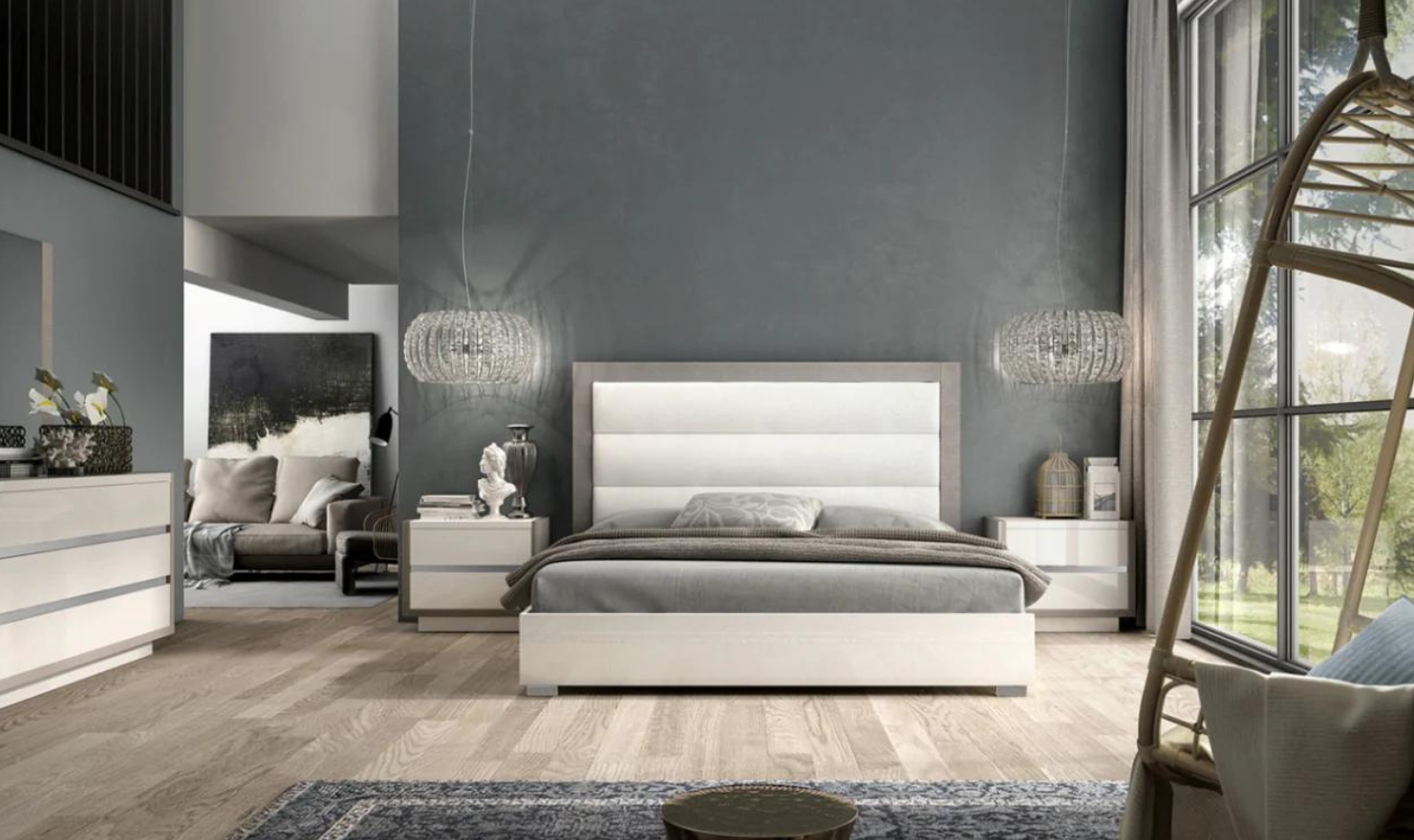 ESF Italia Mangano 5-piece Bedroom Set in High Gloss White Finish