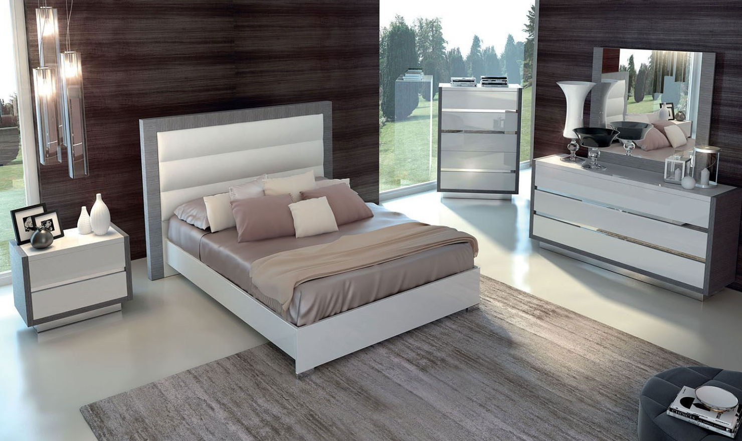 ESF Italia Mangano 5-piece Bedroom Set in High Gloss White Finish