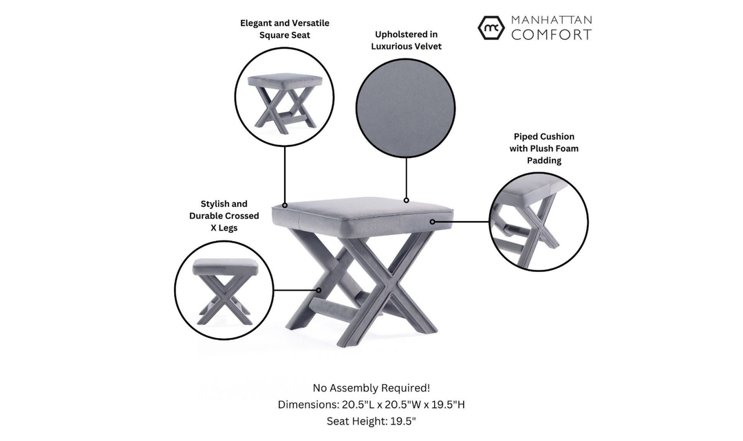 Manhattan Comfort Abigail Upholstered Velvet Accent Bench-Jennifer Furniture