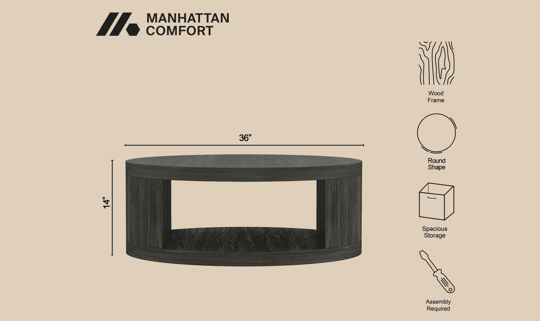 Manhattan Comfort Alure Wooden Round Coffee Table-jennifer