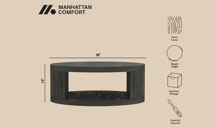 Manhattan Comfort Alure Wooden Round Coffee Table-jennifer