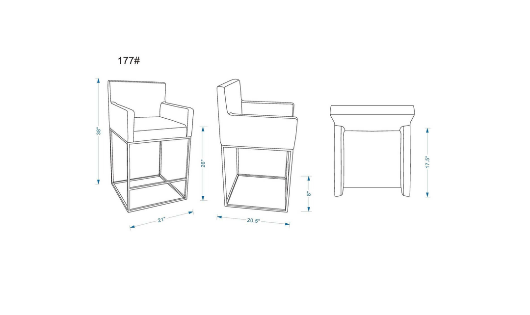 Manhattan Comfort Ambassador Metal Upholstered Counter Stool-Jennifer Furniture