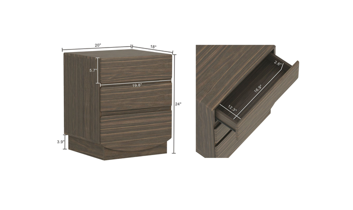 Manhattan Comfort Ardea Wooden Nightstand With Three Drawers-Jennifer Furniture