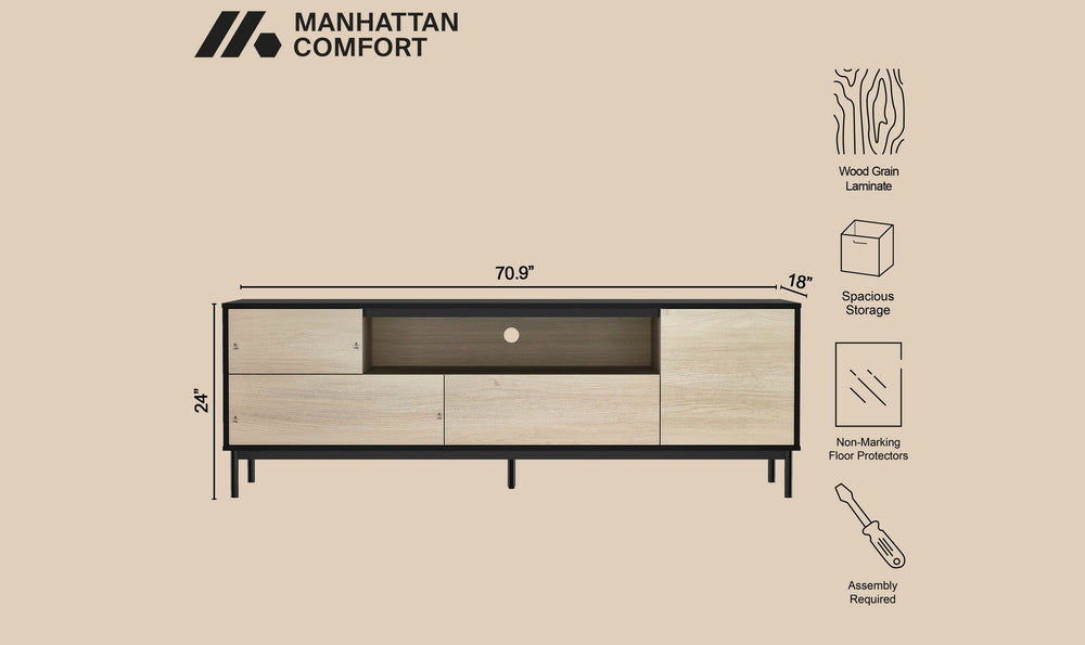 Manhattan Comfort Arvon TV Stand With Metal Legs- Jennifer Furniture