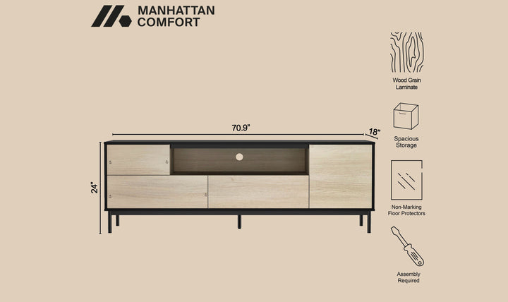 Manhattan Comfort Arvon TV Stand With Metal Legs- Jennifer Furniture